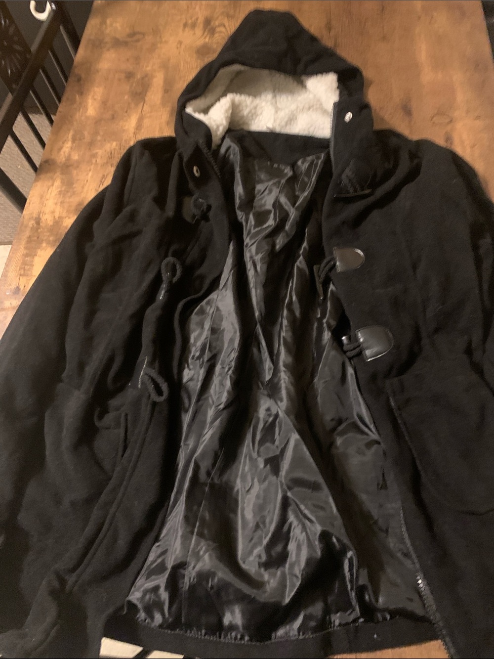 Women’s Black Hooded Toggle Pea Coat - Picture 4 of 7